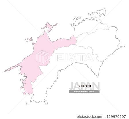 Map of Japan Shikoku Ehime Prefecture with prefectural borders 01 129970207