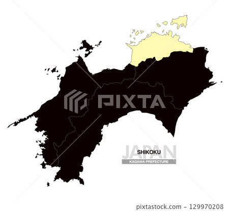 Map of Japan Shikoku Kagawa Prefecture with prefectural borders 03 129970208