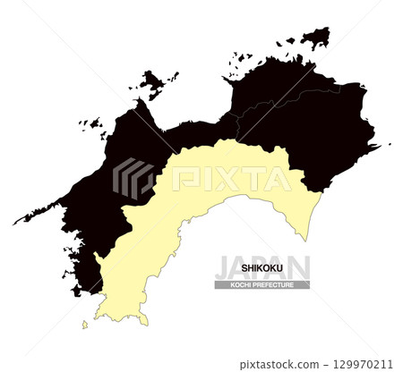 Map of Japan Shikoku Kochi Prefecture with prefectural borders 03 129970211