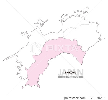 Map of Japan Shikoku Kochi Prefecture with prefectural borders 01 129970213