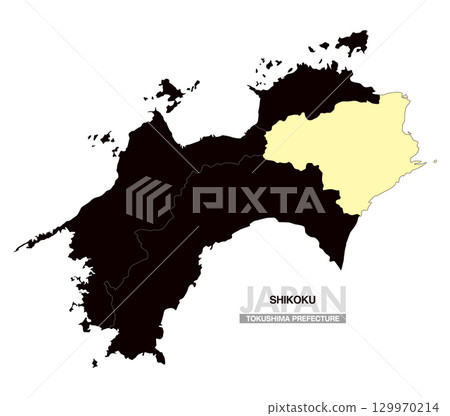 Map of Japan Shikoku Tokushima Prefecture with prefectural borders 03 129970214