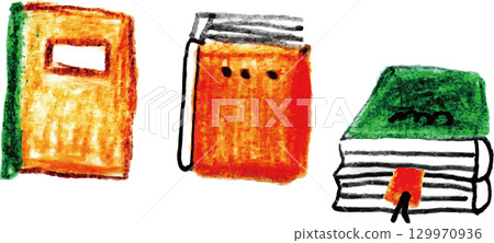 用色鉛筆繪製的各種書籍 129970936