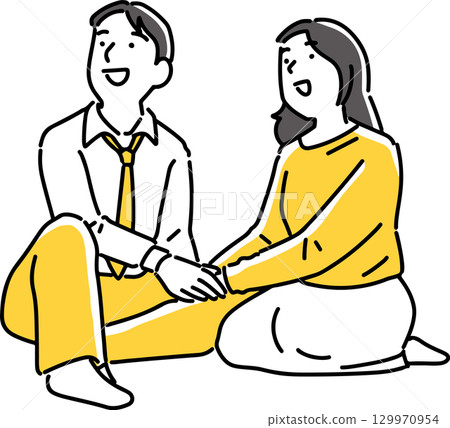 微笑的男人和女人牽著手 微笑的男人和女人牽著手 129970954