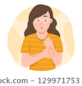 Worried Young Woman Scratches the Atopic Dermatitis or Eczema Area on Her Arms for Dermatology Disease Concept Illustration 129971753
