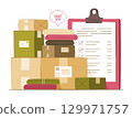 Stack of Parcel Boxes and Clipboard from Online Shopping and E-Commerce for Shipping and Logistic Concept Illustration 129971757