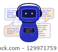 Online Chatting with AI Chatbot Robot Cartoon Character for Artificial Intelligence Technology and Telecommunication Concept Illustration Clip Art 129971759
