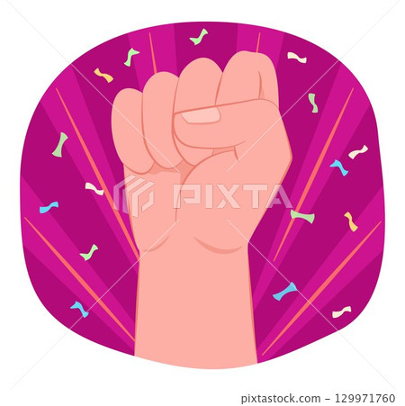 Human Hand Raising Fist Up in the Air for Winning, Championship and Victory Concept Illustration Clip Art 129971760
