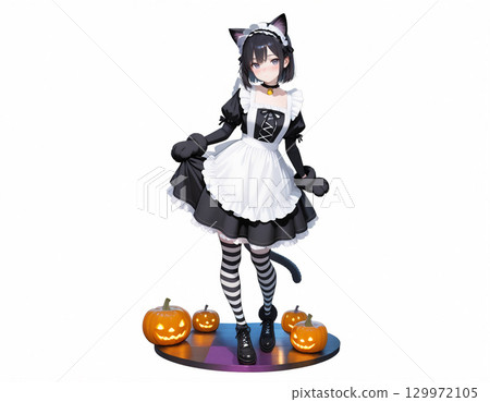 Halloween Cat Ear Maid and Pumpkin Lantern Halloween Cat Ear Maid and Pumpkin Lantern 129972105
