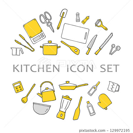 Kitchenware icon set, circle design, copy space 129972195