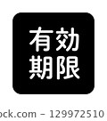 "Expiration date" illustration mark, rounded square with white text, transparent background, black and white 129972510