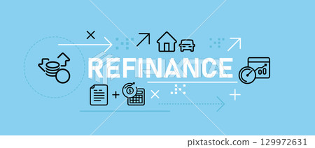 Refinance refinancing process financial procedure of replacing an existing debt obligation under different terms lower interest rate loan debt mortgage house financing Refinance refinancing process financial procedure of replacing an existing debt obligation under different terms lower interest rate loan debt mortgage house financing 129972631