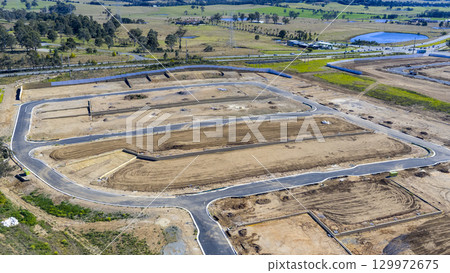 A construction site in the suburb of Oran Park in NSW, Australia 129972675