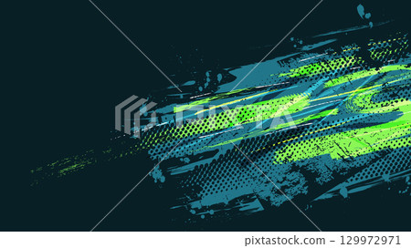 Blue and Green Brush Background in Halftone Style. Scratch and Texture Elements For Design 129972971