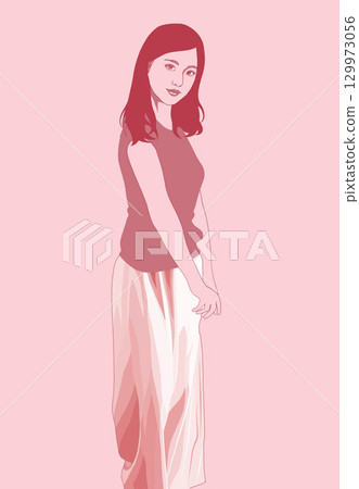 一位女士站立凝視的插圖 129973056
