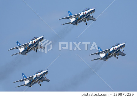 Summer blue sky and the Blue Impulse at Matsushima Air Base, Higashimatsushima City, Miyagi Prefecture 129973229