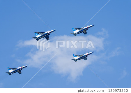 Summer blue sky and the Blue Impulse at Matsushima Air Base, Higashimatsushima City, Miyagi Prefecture Summer blue sky and the Blue Impulse at Matsushima Air Base, Higashimatsushima City, Miyagi Prefecture 129973230