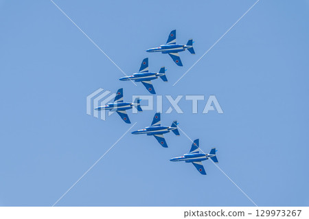 Summer blue sky and the Blue Impulse at Matsushima Air Base, Higashimatsushima City, Miyagi Prefecture Summer blue sky and the Blue Impulse at Matsushima Air Base, Higashimatsushima City, Miyagi Prefecture 129973267