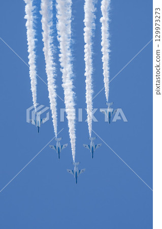 Summer blue sky and the Blue Impulse at Matsushima Air Base, Higashimatsushima City, Miyagi Prefecture Summer blue sky and the Blue Impulse at Matsushima Air Base, Higashimatsushima City, Miyagi Prefecture 129973273
