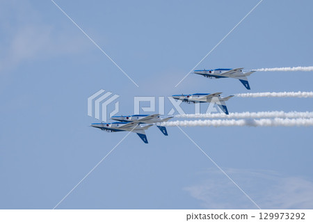 Summer blue sky and the Blue Impulse at Matsushima Air Base, Higashimatsushima City, Miyagi Prefecture 129973292