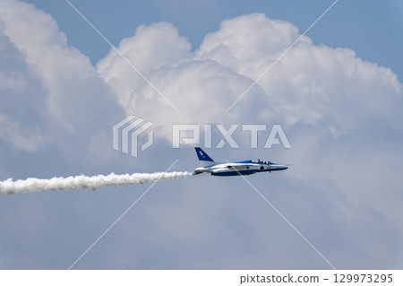 Summer blue sky and the Blue Impulse at Matsushima Air Base, Higashimatsushima City, Miyagi Prefecture Summer blue sky and the Blue Impulse at Matsushima Air Base, Higashimatsushima City, Miyagi Prefecture 129973295