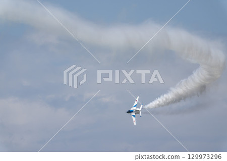 Summer blue sky and the Blue Impulse at Matsushima Air Base, Higashimatsushima City, Miyagi Prefecture 129973296