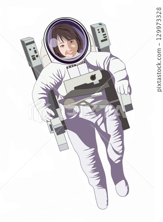 身穿太空衣的年輕女子在太空中行走的插圖 129973328
