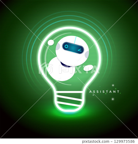 Futuristic AI Chatbot in Light Bulb Shape Symbol of Smart Idea Futuristic AI Chatbot in Light Bulb Shape Symbol of Smart Idea 129973586