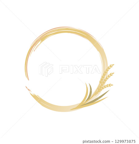 Brush-touch circle frame 01 | Rice ears and autumn Japanese-style frame 129973875