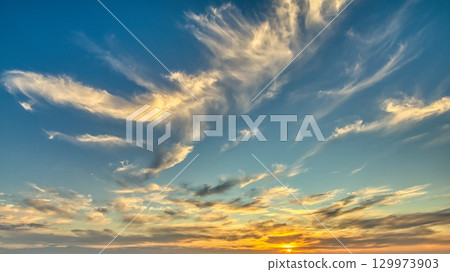 Sky Replacement Horizon Sun Cloud Setting 129973903