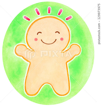 Smiling cheerful person (yellow-green background) Smiling cheerful person (yellow-green background) 129973975