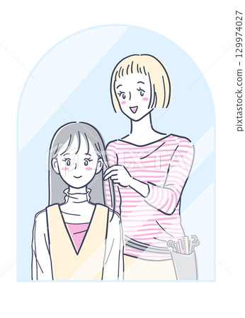 一位女士在美容院剪頭髮的插畫素材 129974027