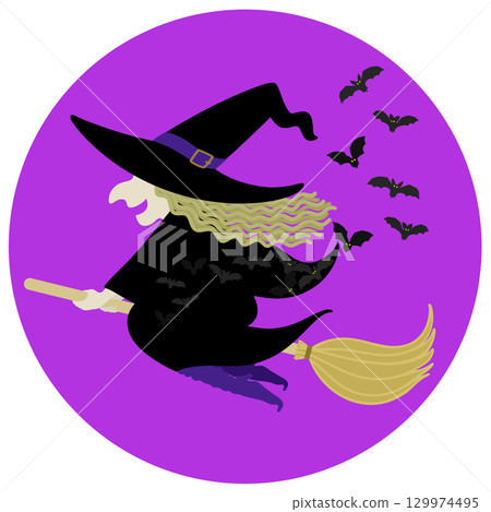 萬聖節_女巫和蝙蝠 萬聖節_女巫和蝙蝠 129974495