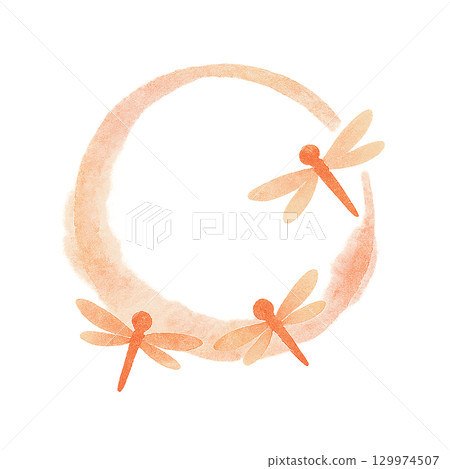 紅蜻蜓的水彩框架插圖(圓形,秋季裝飾) 紅蜻蜓的水彩框架插圖(圓形,秋季裝飾) 129974507