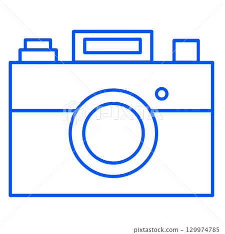 Blue camera line drawing illustration. Reliable and clean transparent PNG. 129974785