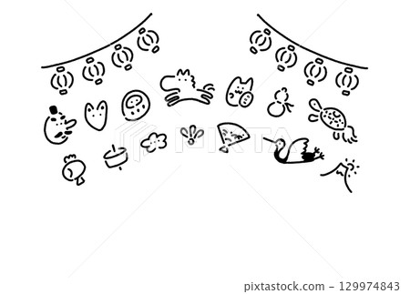 Cute hand-drawn Japanese-style New Year's card illustration with a line drawing of a horse and New Year's 2026 Lantern, crane and turtle, Mt. Fuji, pine, bamboo, and plum Cute hand-drawn Japanese-style New Year's card illustration with a line drawing of a horse and New Year's 2026 Lantern, crane and turtle, Mt. Fuji, pine, bamboo, and plum 129974843