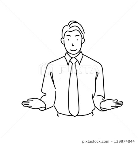 圖庫插圖: 一名男子的線畫向量與他伸出的雙臂進行比較|透明背景 129974844