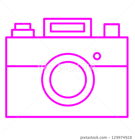 Magenta camera line drawing illustration. Vivid and eye-catching transparent material. 129974928