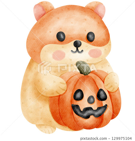 Cartoon of a hamster and a pumpkin Cartoon of a hamster and a pumpkin 129975104