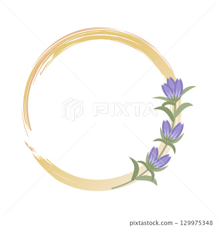 Gentian circle frame 01 | Autumn flower illustration 129975348
