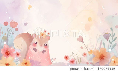 溫柔的春天花朵和松鼠插畫 129975436