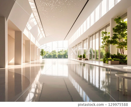 都市中的休閒空間，室內裝潢有植物和水。 129975588