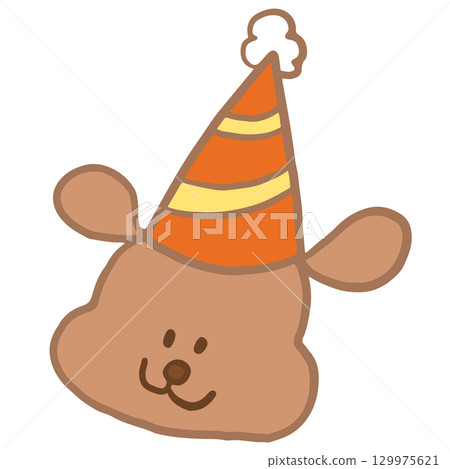 Hand drawn puppy wearing party hat for Christmas and New Year festive, dog cartoon, character, mascot, animals, pet shop, vet, sticker, happy holiday, celebration, adopt and rescue animal, foster home 129975621