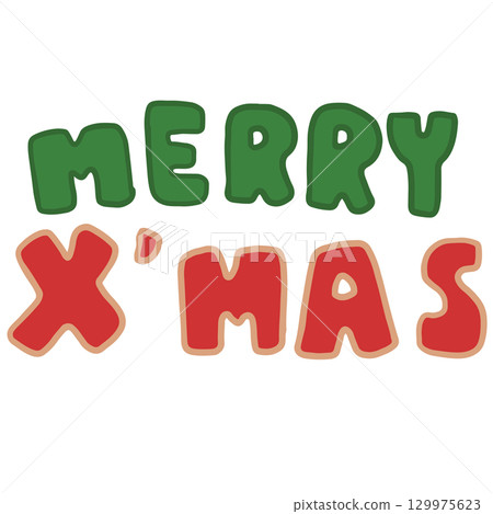 Hand drawn Merry X'MAS letters for Christmas and New Year decoration, font, typography, text, message, campaign badge, card print, sticker, festive winter, patches, shirt print, happy holidays, brooch 129975623
