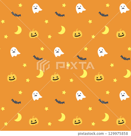 流行萬聖節夜晚無縫背景-橙色 流行萬聖節夜晚無縫背景-橙色 129975858