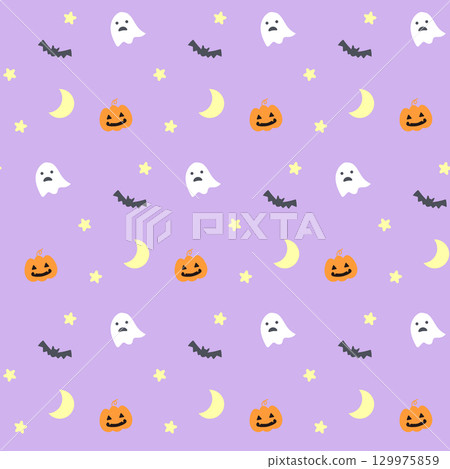 Pop Halloween Night Seamless Background Pattern - Purple 129975859