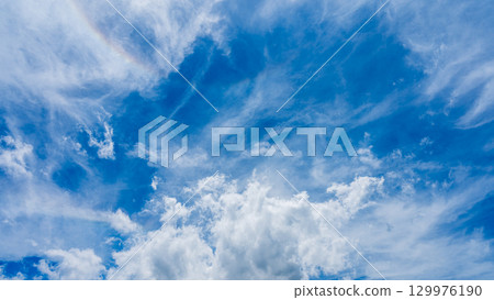 Solar halo phenomenon and many white clouds flowing in two layers Solar halo phenomenon and many white clouds flowing in two layers 129976190