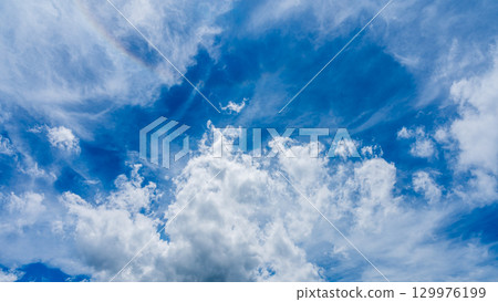 Solar halo phenomenon and many white clouds flowing in two layers Solar halo phenomenon and many white clouds flowing in two layers 129976199