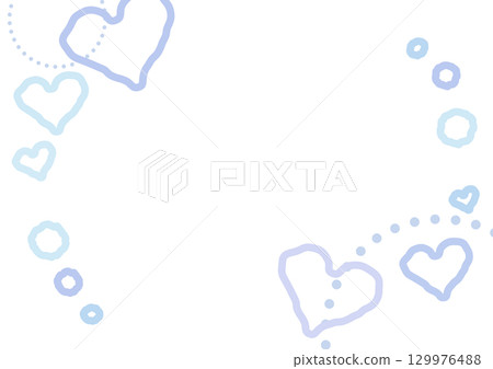 Light blue hand-drawn random heart pattern frame background 129976488