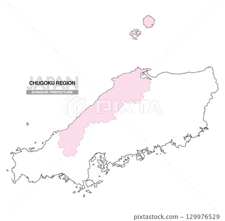 Map of Japan Chugoku Region Shimane Prefecture No Prefectural Borders 01 129976529