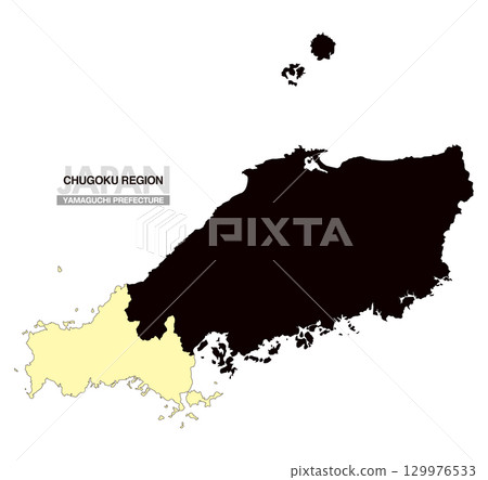 Map of Japan Chugoku Region Yamaguchi Prefecture No prefectural borders 03 129976533